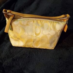 Authentic Coach Yellow Signature Handbag. Small. Leather Trim